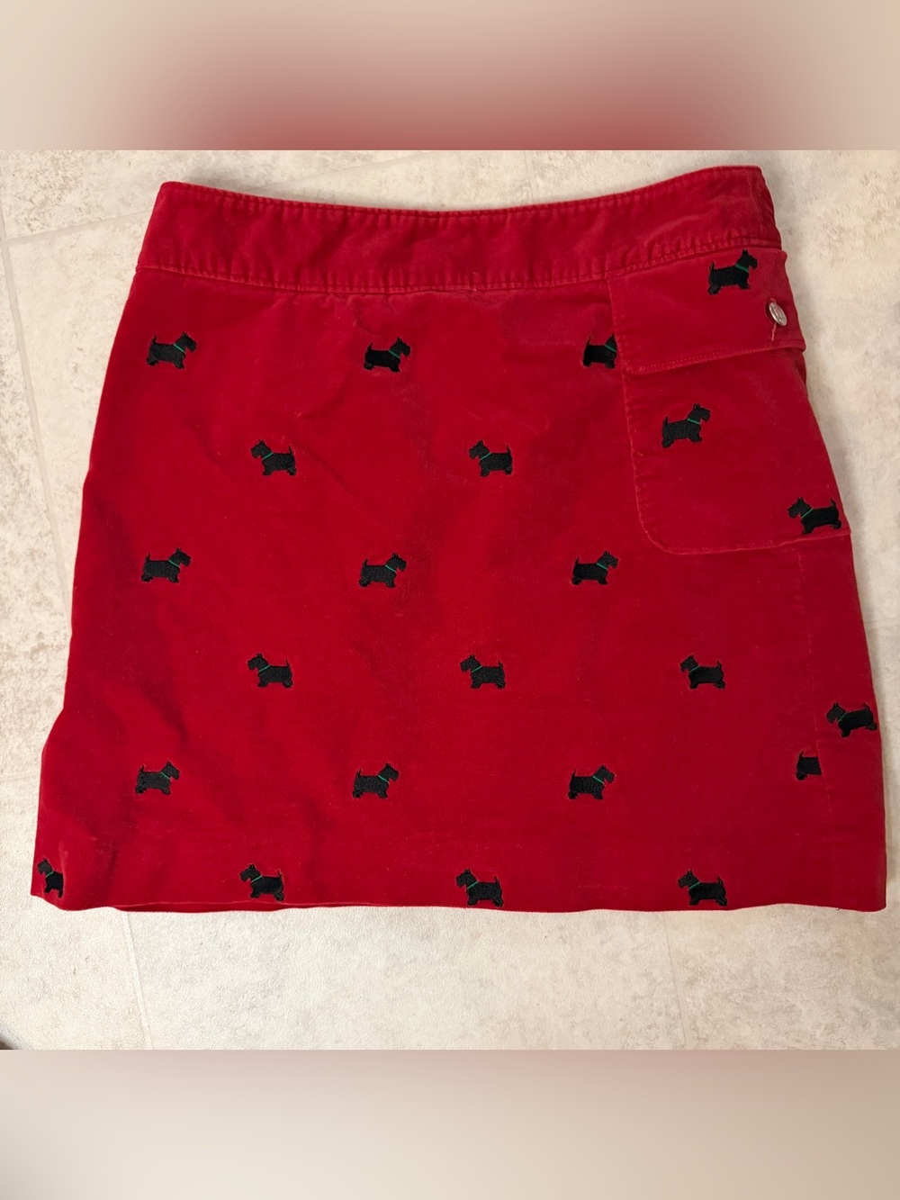 Vintage Y2K Lilly Pulitzer Sz 4 Red Velvet Embroidered Scottie Dog Skirt Novelty